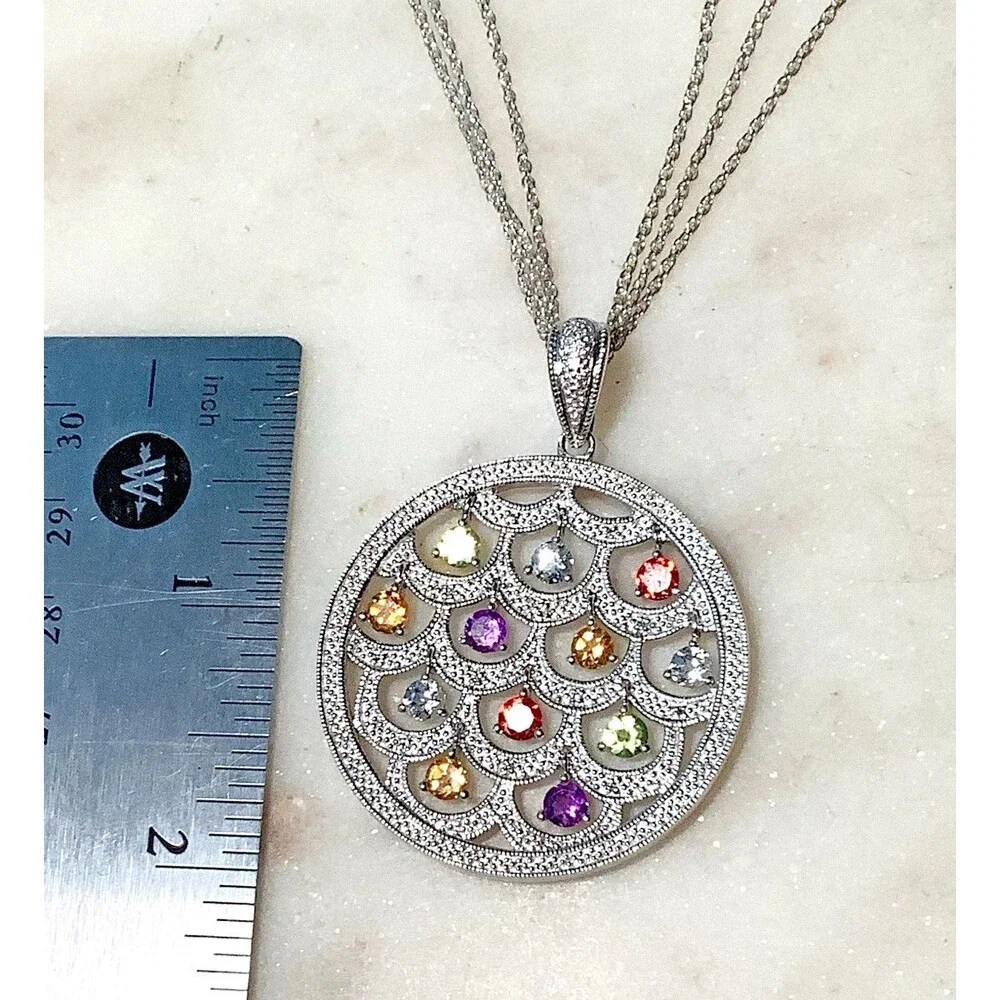Ross Simons Necklace 3 Carats of Gemstones Diamonds Sterling Silver 925 Orig Box